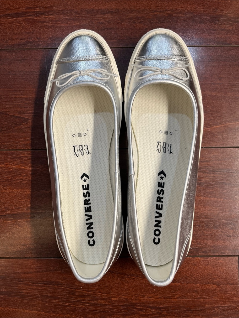 Womens 8 Converse Dainty Ballerina Slip On Silver Metallic New A14492C HALF BOX - Picture 3 of 16
